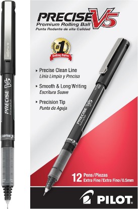 Picture of PILOT Precise V5, Extra Fine Point 0.5 mm Black Pens, Black, Pack of 12