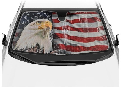 Picture of BDK USA Patriotic Eagle American Flag Sun Visor for Car Windshield Cover - Truck Window Shade 4th of July Car Flag Sun Visor for Truck Windshield Sunshade - Accordion Windshield Sun Shade 58 x 28