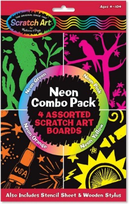 صورة Melissa & Doug Scratch Art Neon Combo 4-Pack - 4 Boards, Stencil Sheet
