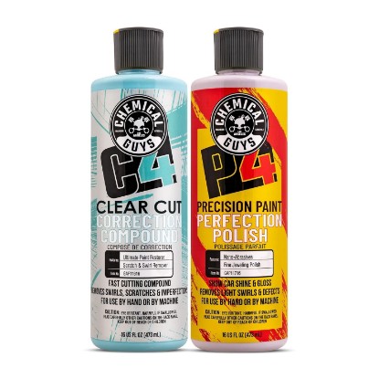 Picture of Chemical Guys C4 & P4 Compound & Polish Paint Correction Kit, 2 x 16 oz | Cut scratches, swirls and towel marks with C4, then refine depth and gloss with P4, safe on clear coat paint