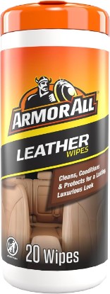 Picture of Armor All Car Leather Wipes, Cleans, Conditions, Protects, 20 Count | Pre-Moistened Interior Car Cleaning Wipes, Streak Free, Luxurious Leather, Use on Cars, Trucks, Motorcycles, UV Protection