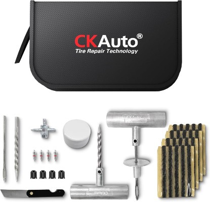 صورة CKAuto 36 pcs Universal Tire Repair Kit with Plugs Heavy Duty Professional | for Flat Tire Puncture Repair, Value Pack, Tire Plug Kit for Cars, SUVs, Motorcycles, Trucks, RVs, and More Recycled Claim Standard 100
