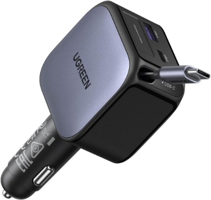 Picture of UGREEN 60W 3-Port Retractable Car Charger with 60W Retractable Cable | 2 USB-C 1 USB-A, Compatible with iPhone 17 Air 17 Pro 17 Pro Max 16 15 14 13 12, Galaxy S25 S24 S23 Ultra, iPad ClimatePartner certified