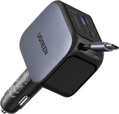 صورة UGREEN 145W 4-Port Retractable Car Charger with 60W Retractable Cable | 3 USB-C 1 USB-A, Compatible with iPhone 17 Air 17 Pro 17 Pro Max 16 15 14 13 12, Galaxy S25 S24 S23 Ultra, iPad, MacBook