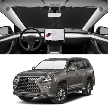Picture of Custom Fit Windshield Sun Shade for Lexus GX 2010-2023 | Blocks UV Rays and Sun Heat, Helps Reduce Interior Temperature, Protects Dashboard from Fading, Folds Easily for Storage