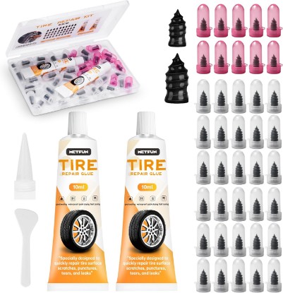 Picture of 40 PCS Quick Fix Screw-in Tire Plug Kit with 2 Tubes of Sealant Glue | Fast Self-Sealing Tire Repair Screws, Tire Repair Rubber Nail Kit for Car Motorcycle Truck SUV ATV Tractor Puncture Repair