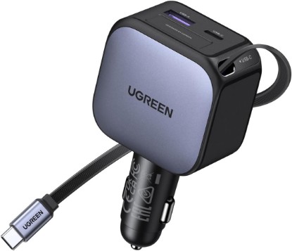 Picture of UGREEN 90W 3-Port Retractable Car Charger with 60W Retractable Cable | 2 USB-C 1 USB-A, Compatible with iPhone 17 Air 17 Pro 17 Pro Max 16 15 14 13 12, Galaxy S25 S24 S23 Ultra, iPad, MacBook