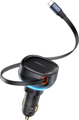 صورة Baseus USB C Car Charger, 60W Retractable Car Charger, Dual Fast Charging, Compatible with iPhone 15/14/13/12 Pro Max, Plus, Samsung Galaxy S23/S22/S21 Ultra, Google Pixel and More