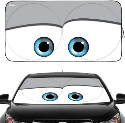 Picture of Gven Windshield Sun Shades Car Sun Shade Protector Blocks UV Rays for Full-Size Sedan & SUV, Mid-Size SUV, Sports Cars, Wagon and Mid-Size Pickup Truck Car Accessories (Eyes-Grey, L)