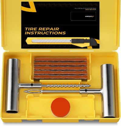 Picture of AUTOWN Flat Tire Repair Kit 15pcs, Heavy Duty Tire Plug Kit to Fix Puncture | Tire Patch Kit with Portable Storage Case, Emergency Tool for Car, Motorcycle, ATV, UTV, RV, Trailer, Tractor, Jeep, and More