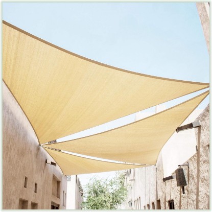 Picture of ColourTree 14' x 14' x 14' Beige Sun Shade Sail Triangle Canopy - UV Block UPF50, Water Permeable, Heavy Duty Awning for Patio, Outdoor, Garden, Backyard & Yard (We Make Custom Size)