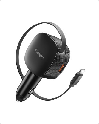 Picture of Spigen 3-in-1 60W Retractable USB C Car Charger, Support Fast USB A & C | Quantum Boost Car Adapter Compatible with iPhones, Galaxy with Magnetic Cases, Pixels with Pixelsnap