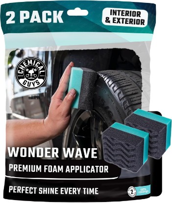 Picture of Chemical Guys Wonder Wave Durafoam Tire Shine Applicator Foam Pads, 2 Pack | Contoured Durafoam pads hug tire sidewalls for even dressing, also great for applying wax, polish or protectants