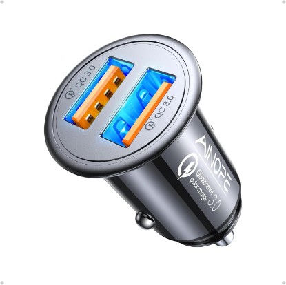 Picture of AINOPE QC3.0 USB Car Charger,Cigarette Lighter USB Charger,Fast Car Charger | [Mini & Zinc Alloy] 45W Dual Cigarette Lighter Adapter, 12v Car Charger Fit for 18 Phone,for iPhone 17 16 15 14 13 12 Android