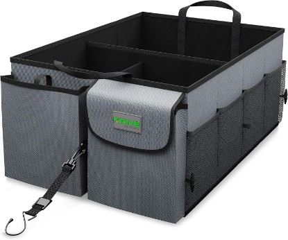 صورة DRIVE - Car Trunk Organizer - Collapsible, Multi-Compartment Automotive SUV Car Organizer for Storage w/Adjustable Straps - Truck & Car Accessories for Women and Men - Grey