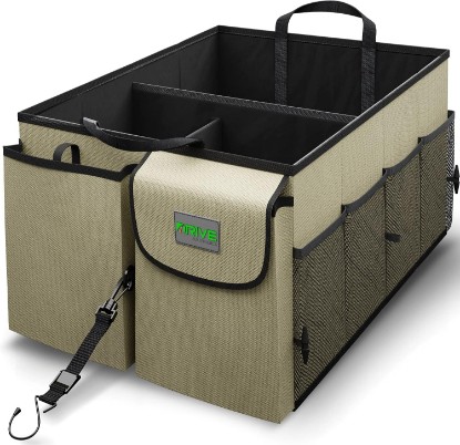 صورة DRIVE - Car Trunk Organizer - Collapsible, Multi-Compartment Automotive SUV Car Organizer for Storage w/Adjustable Straps - Truck & Car Accessories for Women and Men - Tan