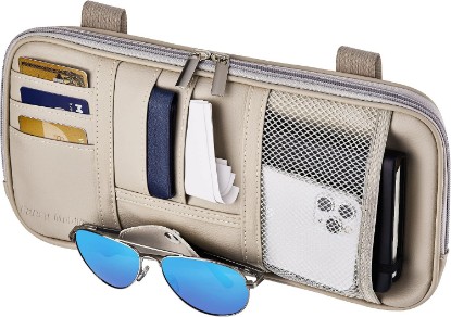 Picture of Car Sun Visor Organizer – Car, SUV, Truck Interior Accessories - Magnetic Glasses Holder & Full Length Horizontal Pockets, Allows Safe Driving - 12.2 X 6.1 In, Beige
