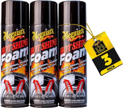 Picture of Meguiar's Hot Shine Tire Foam, 19 Oz | High Gloss Tire Shine That Cleans, Shines, and Protects in One Step, Deep, Black Shine with Conditioners and UV Protection