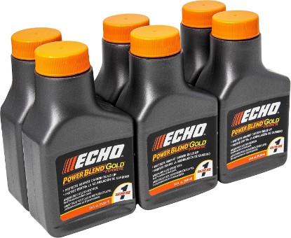 Picture of Echo 6450001G Power Blend Gold Oil Mix 50:1 for 2 stroke2cycle Outdoor Power Equipment, High Performance Semi Synthetic, Low Smoke Emission 2.6 fl oz (6 Pack), 6450001G 2.6 fl oz
