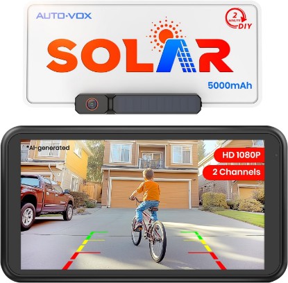 Picture of AUTO-VOX Solar Wireless Backup Camera: 5" 1080P Monitor, 2 Min Easy Install | 2 Split Screen & 5000mAh Battery Back Up Camera, IP69K Waterproof Reverse Camera for Car, Van, SUV, Truck, Trailer Global Recycled Standard