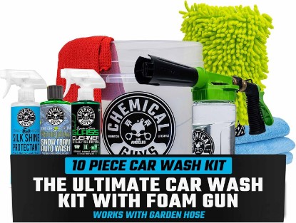 Picture of Chemical Guys 10-Piece Car Wash Kit with Foam Gun | Complete car cleaning kit with snow foam soap, glass cleaner, protectant, bucket, mitt and towels, works with garden hose