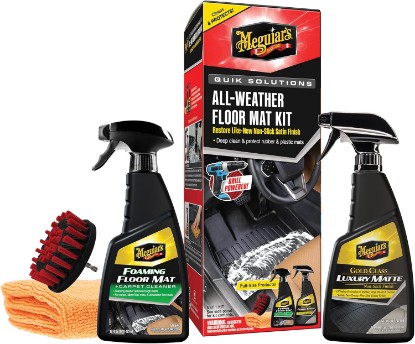 Picture of Meguiar’s Quik Solutions All-Weather Floor Mat Kit | Floor Mat Cleaner & Car Mat Protectant ,Deep Cleans & Restores Like-New Non-Slick Finish, Includes Drill Attachment