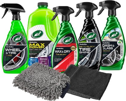 Picture of Turtle Wax Inside & Out Ultimate Car Cleaning Kit (8 pc Kit) | Includes Car Wash, Spray Wax, Interior Cleaner & Deodorizer, Tire & Wheel Cleaner, Tire Shine, Washmitt & Microfiber Towels