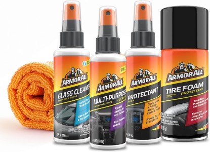 Picture of Armor All Car Cleaning Kit, Interior and Exterior, 5-Piece Kit | Includes 4 oz protectant, glass cleaner, tire foam, multi-purpose spray, plus microfiber towel and detailing supplies