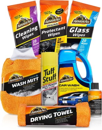 Picture of Armor All Car Wash and Cleaner Kit - 8-Piece Complete Set with Wash Concentrate, Wipes, Microfiber Towels & Air Freshener, Gift for Dad