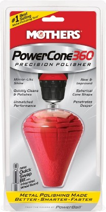 Picture of Mothers PowerCone 360, Polishing Tool with Quick Swap Bit (05146) | Patented Spherical Cone for Deep, Safe Metal Polishing in Hard-to-Reach Areas — Ideal for Wheels & Curved Surfaces