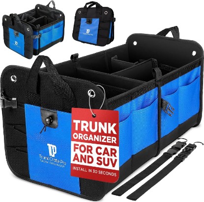 Picture of Blue Car Cargo Trunk Organizer for SUV & Auto Storage, Large | Fits Cars, SUVs & Trucks Organizes Sports Gear Keeps Cargo Secure Easy Everyday Storage Space-Saving Car Accessories