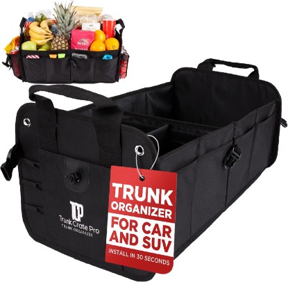 Picture of Car & Vehicle Trunk Organizer for SUV, Truck & Auto Storage, Standard Black | Fits Cars, SUVs & Trucks3 Adjustable Compartments Non-Slip Base & Straps Collapsible Heavy-Duty Storage Car Accessories