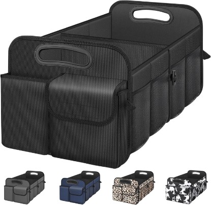 صورة Femuar Car Trunk Organizer-Collapsible Car Storage for Suv/Jeep/Sedan | Large Capacity Waterproof Car Organization, Car Accessories for Women & Men, Tools, 600D Oxford,Black,2 Compartments