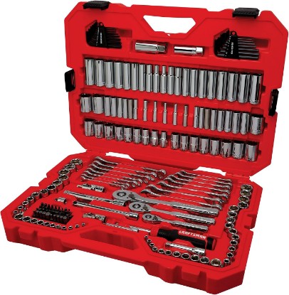 Picture of CRAFTSMAN 189 Piece Mechanics Tool Set, 1/4, 3/8 and 1/2 Inch Drive Socket Wrench Set with Thinner Ratchet, Steel 6 and 12-Point Sockets, Wrenches, Hex Keys and Specialty Bits, 90-Tooth (CMMT12134)