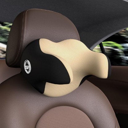 صورة Really Helpful Car Headrest Pillow, Car Neck Pillow for Sleeping/Napping | Adjustable Strap, 100% Memory Foam & Breathable Removable Cover, Ergonomic Design - Softness Road Trip Car Pillow(Beige, 1PC)