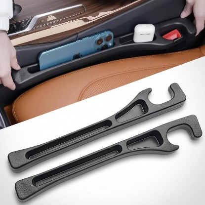 Picture of 2 Pack Car Seat Gap Organizer, Seat Gap Filler Plug for Cars, SUVs & Trucks – Prevents Lost Items, Great for Rideshare, Daily Commute & Long Trips, Universal Fit PU Leather, Black