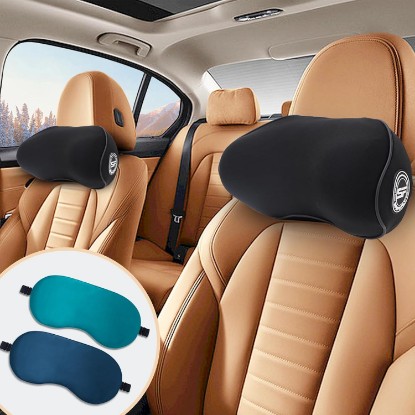 Picture of 2 Pack - Car Headrest Pillow for Neck Support, 100% Memory Foam Car Pillow | Car Neck Pillow with Sleep Mask - Universal Fit Head Rest Car Headrest for Pain Relief While Driving(Contains 2 Eye Masks)