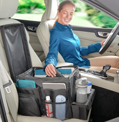 Picture of High Road Car Front Seat Storage Organizer - Passenger Seat Desk for Laptop | Car Office Organizer With File and Laptop Storage Compartment, Car Desk Top, Cup Holders and 8 Storage Pockets