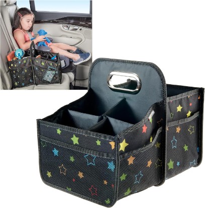 Picture of High Road Car Caddy Organizer with Cup Holders and Easy Carry Handle | Easy to Carry Middle Seat Car Organizer for Kids Keeps Toys, Snacks and Drinks Organized and Off the Seat