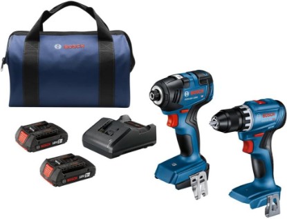 Picture of Bosch GXL18V-27B22 Power Tool Combo Kit, Drill Driver and Impact Driver | Home upgrades easy, drill impact combo for DIY drilling, 18V brushless compact, 1/2 In. cordless power drill, 1/4 In. hex