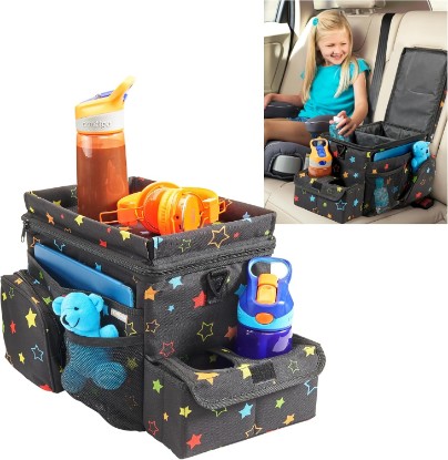 Picture of High Road CarHop Car Caddy Organizer With Cooler and Cup Holders | Sturdy Snack and Play Backseat Organizer for Kids with Top Tray and 6 Organization and Storage Pockets