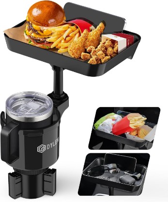 صورة DYLEN Car Cup Holder Tray, 9.5”Detachable Car Food Tray Table for Eating | Cup Holder Expander Adapter for Car, Road Trip Essentials, Car Accessories Fits Owala, Yeti, Large Bottles 16-46 oz ClimatePartner certified