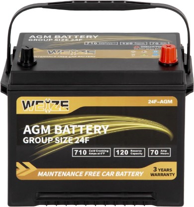 Picture of Weize Platinum AGM Battery BCI Group 24F Automotive Battery, 120RC, 710CCA, 36 Months Warranty, Dimensions 10.75" L x 6.81" W x 8.98" H