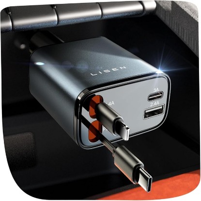 Picture of LISEN Retractable Car Charger, 84W Car Charger USB C Fast Charge, 4 in 1 | Cigarette Lighter Adapter, Car Accessories, Labor Day Sale Gifts for Men Women Dad Mom, for iPhone 17 Pro Max 16 15 14 13 12