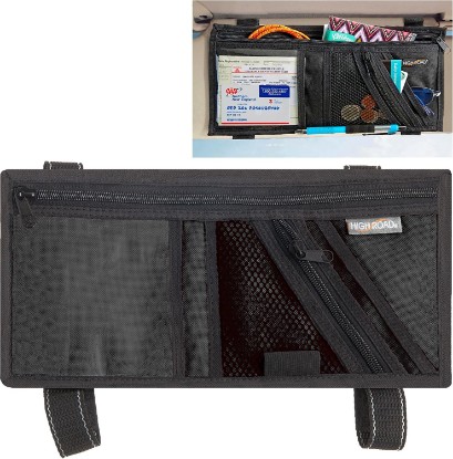Picture of High Road Car Visor Organizer with Zippered Pockets, Sunglasses Sleeve and Clear Photo or Registration and Insurance Pocket - Heavy Duty Straps Fit Most Car, SUV and Truck Visors (Black)
