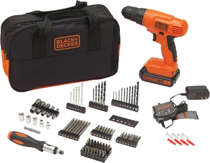 صورة BLACK+DECKER 20V MAX* POWERCONNECT Cordless Drill Driver Kit with Drill Bit Set and Sockets, 100 pc. Tool Kit for Home, Battery and Charger Included, Orange (BDC120VA100)