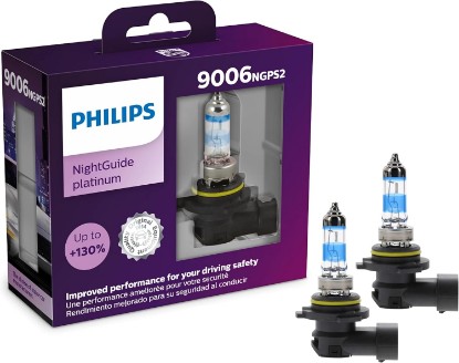 صورة Philips Automotive Lighting 9006 NightGuide Platinum Premium Upgrade Automotive Replacement Headlight Bulb, Fits Select High Beam, Low Beam, and Fog Positions (Pack of 2)
