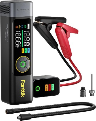 Picture of Fanttik Beyond 10 Apex 1800A Jump Starter with Fast Inflate Air Compressor | Compact&Portable, Powerful Battery with Power Bank, LED Flashlight, Smart SenseClamp for 7.0L gasoline/5.0L diesel engines