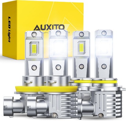 Picture of AUXITO 9005 H11 LED Bulbs Combo, 100000 Lumens Ultra Bright 6500K Cool White, Canbus Ready, No Flicker, 99% Vehicle Compatibility, IP68 Waterproof, 4 Pack
