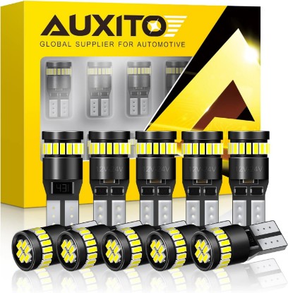 Picture of AUXITO 194 LED Light Bulb 6000K White 168 2825 W5W T10 Wedge 24-SMD 3014 Chipsets LED Replacement Light Kit Error Free for Car Interior Dome Map Door License Marker Lights, Pack of 10 ClimatePartner certified